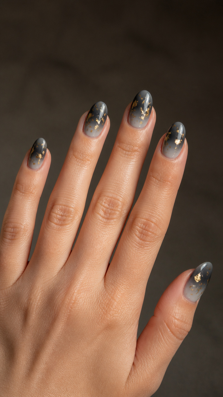 Charcoal Gray Ombré with Gold Leaf Flecks
