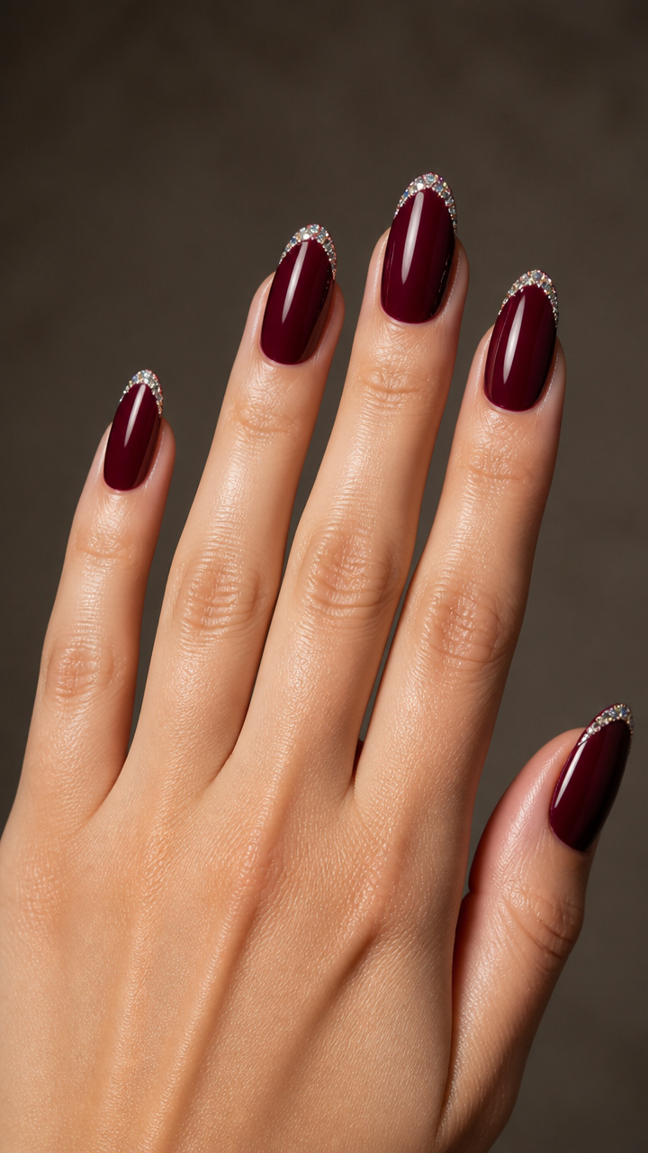 Cranberry Glaze with Micro Rhinestone Crescent
