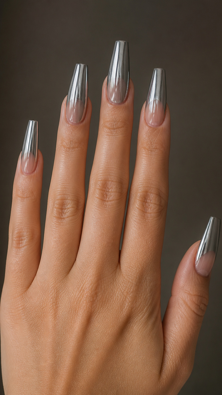 Icy Chrome Silver Coffin Tips