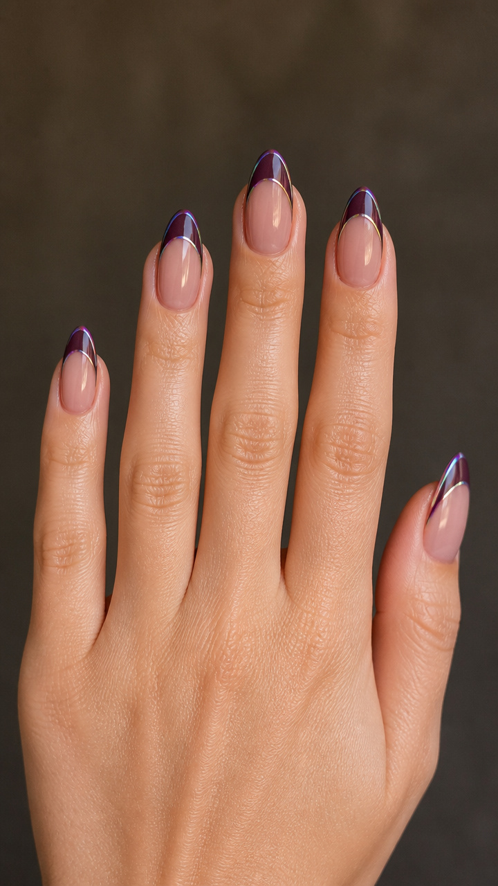 Plum Wine French Tips with Holographic Rim