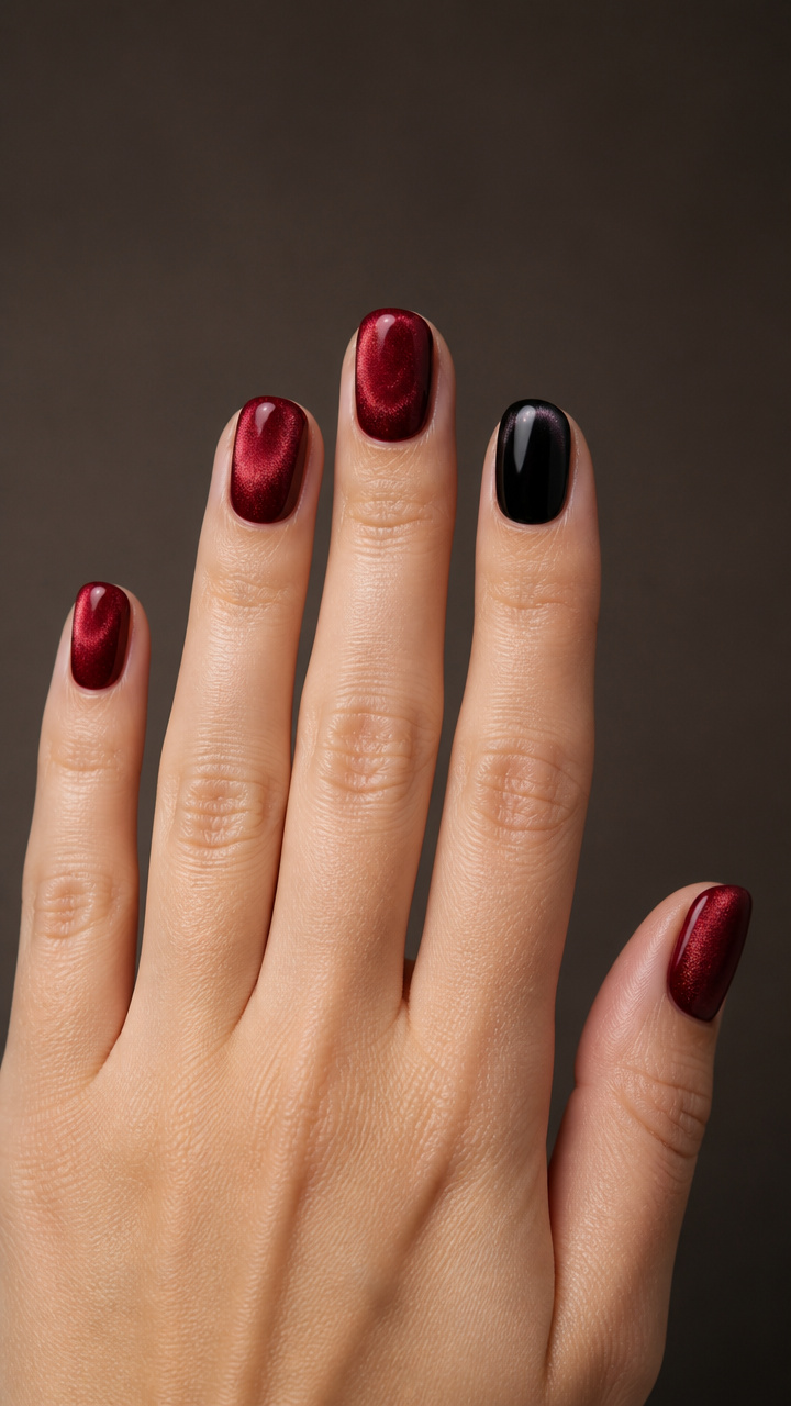 Crimson Velvet Finish with Black Accent Nail