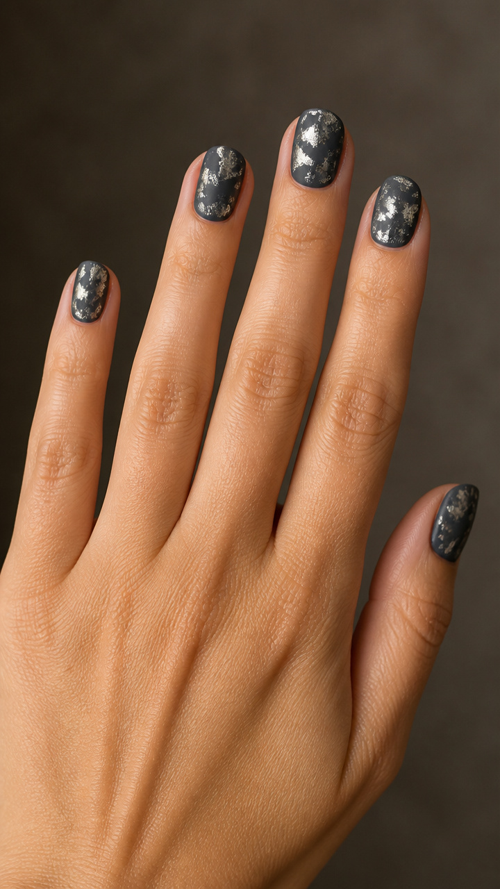 Silver Foil Flecks on Charcoal Matte