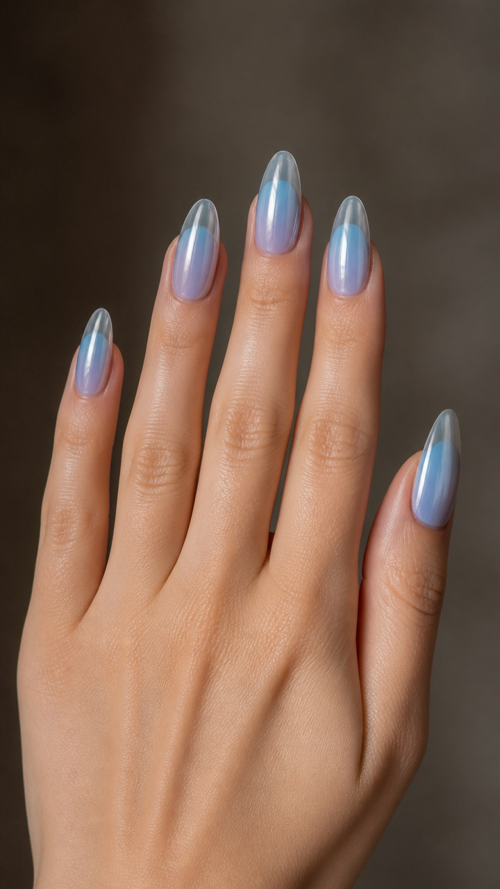 Icy Blue Ombre with Chrome Dipping Effect
