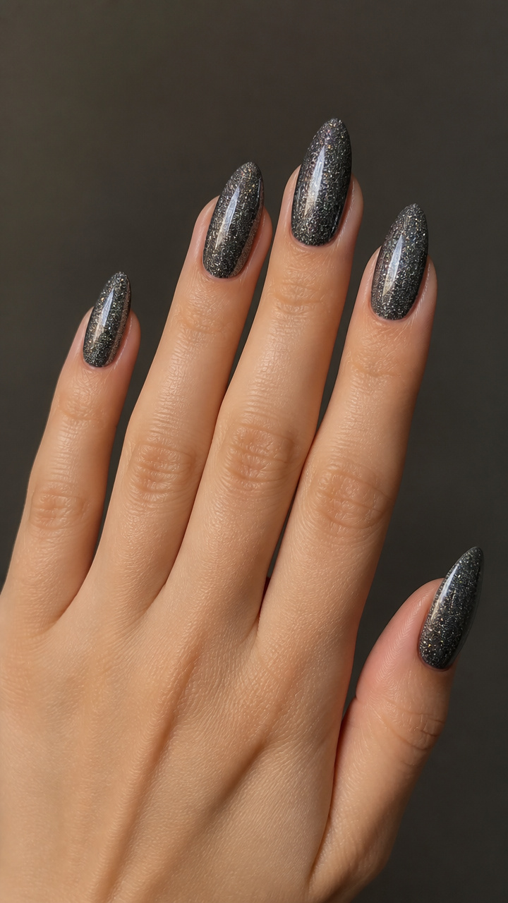 Charcoal Gray with Silver Holographic Flakes