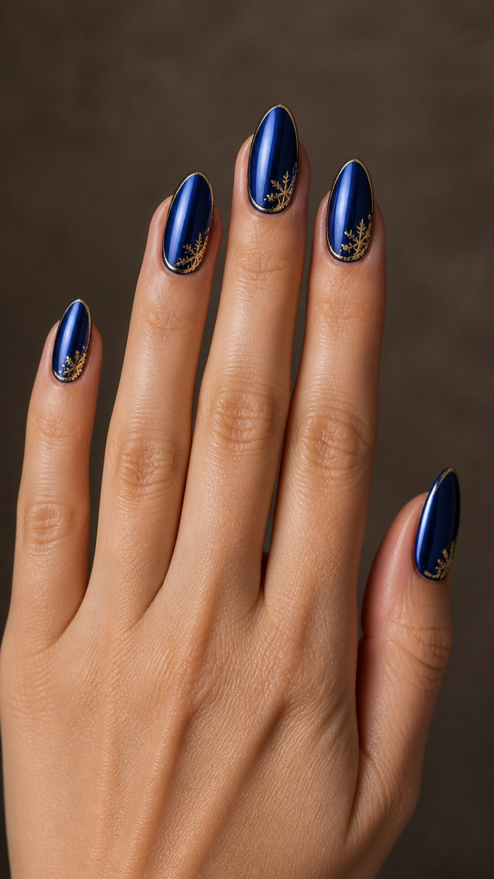 Navy Blue Chrome with Gold Snowflake Borders