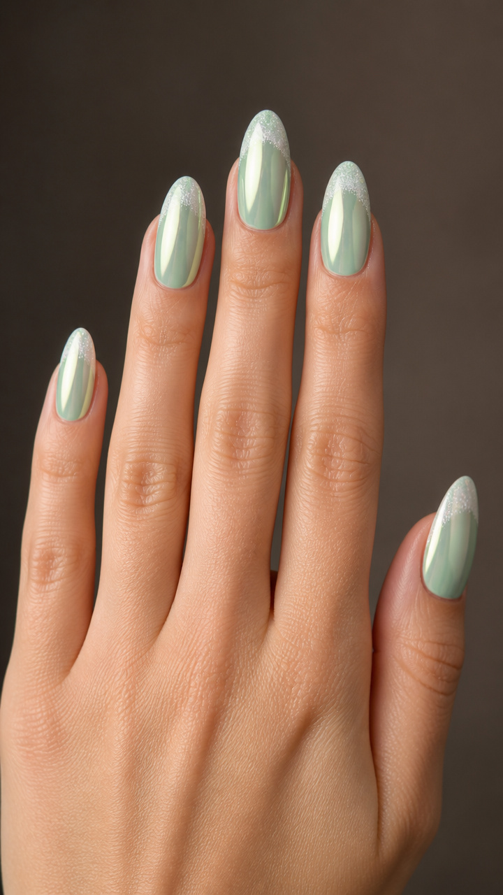 Pale Mint Chrome with Frosted Tip Detail