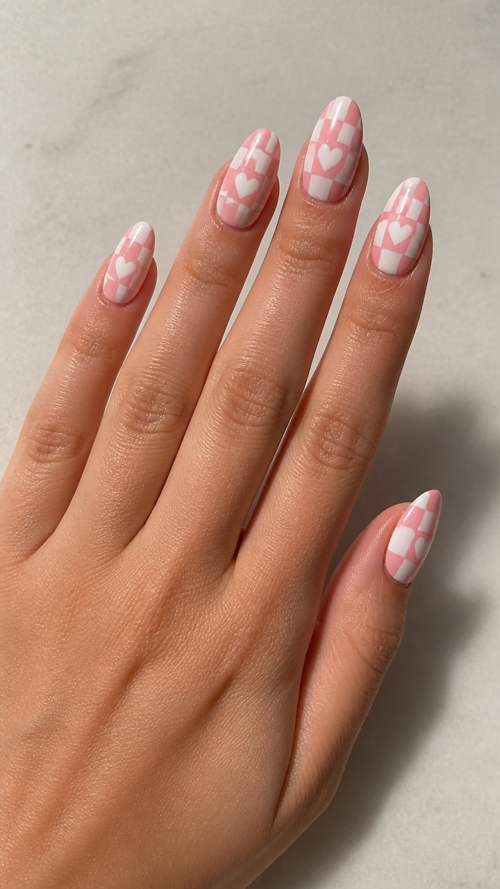 Checkerboard White Hearts