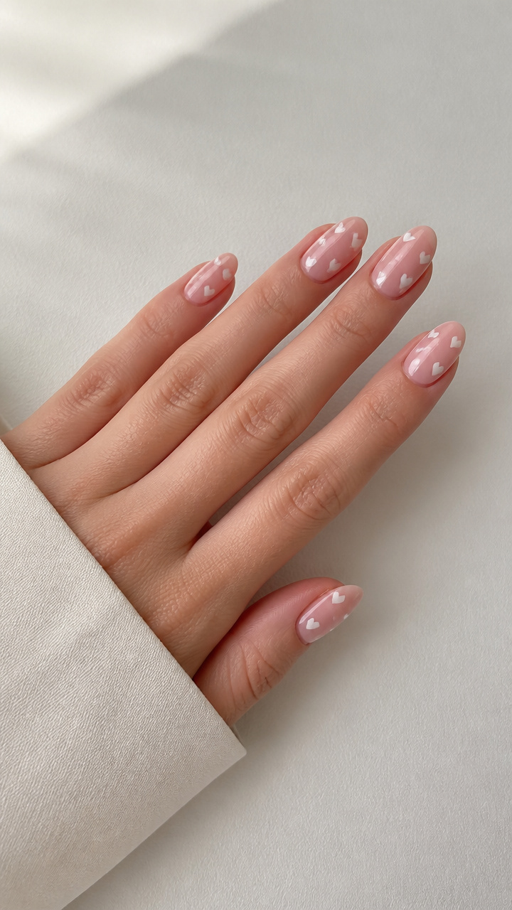 Classic White Hearts on Sheer Pink