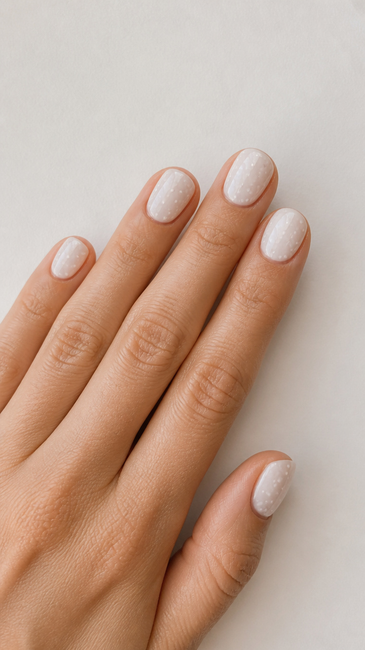 Dotted Swiss White on Round Nails
