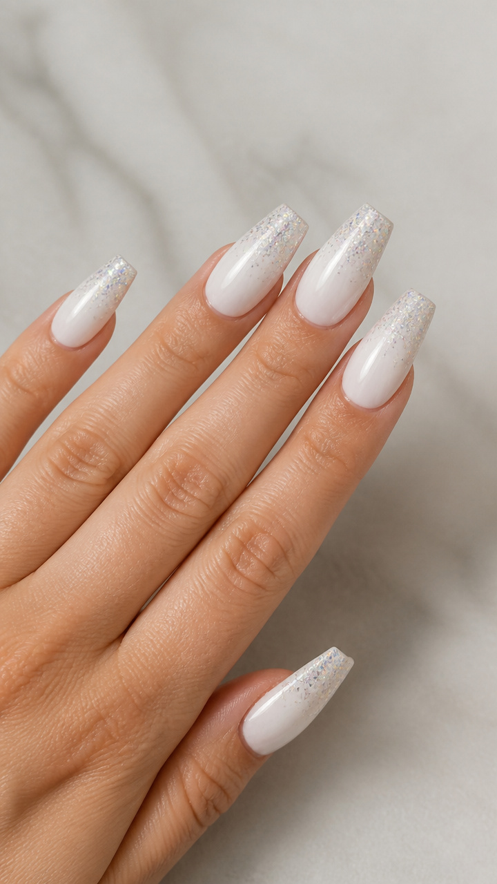 Glitter Gradient White Coffin