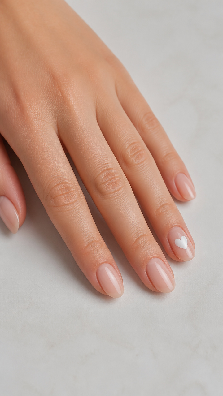 Glossy White Heart Accent on Nude