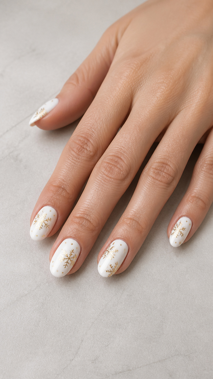 Glossy White with Gold Snowflake Accents