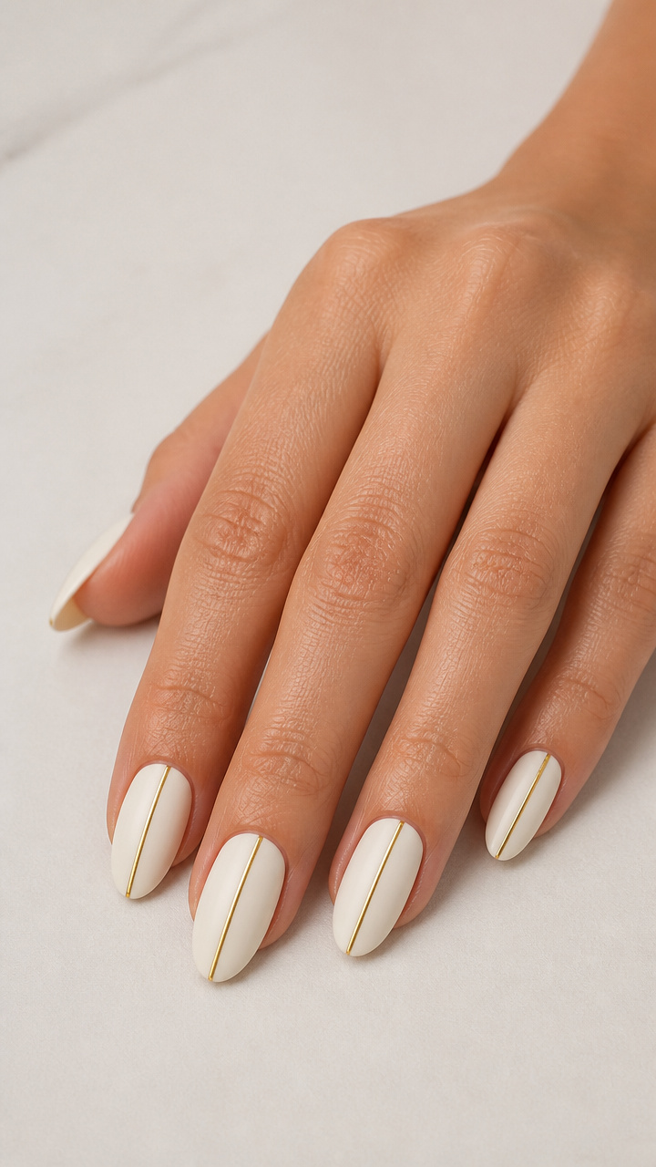 Matte Ivory Almonds with Single Gold Stripe