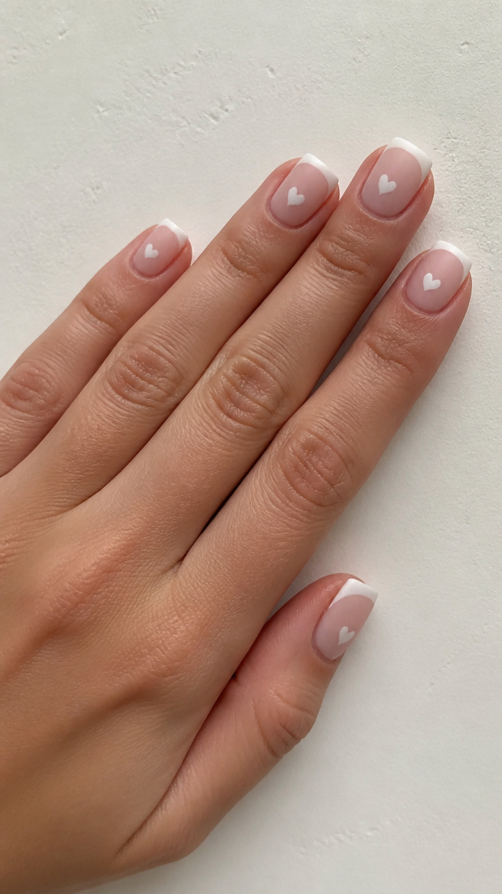 Matte White Heart French Tips