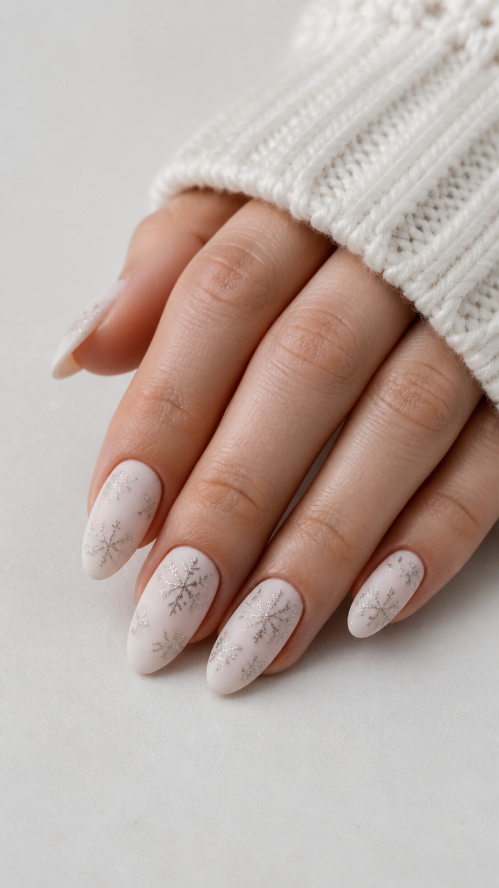 Matte White with Glitter Snowflakes