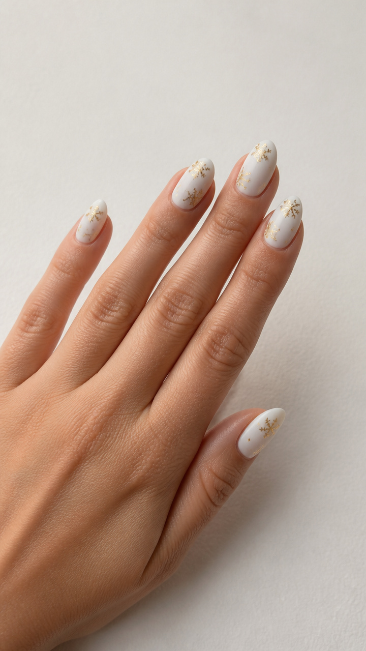 Matte White with Gold Snowflakes