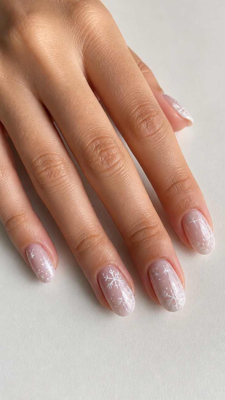 Sheer White with Floating Snowflakes