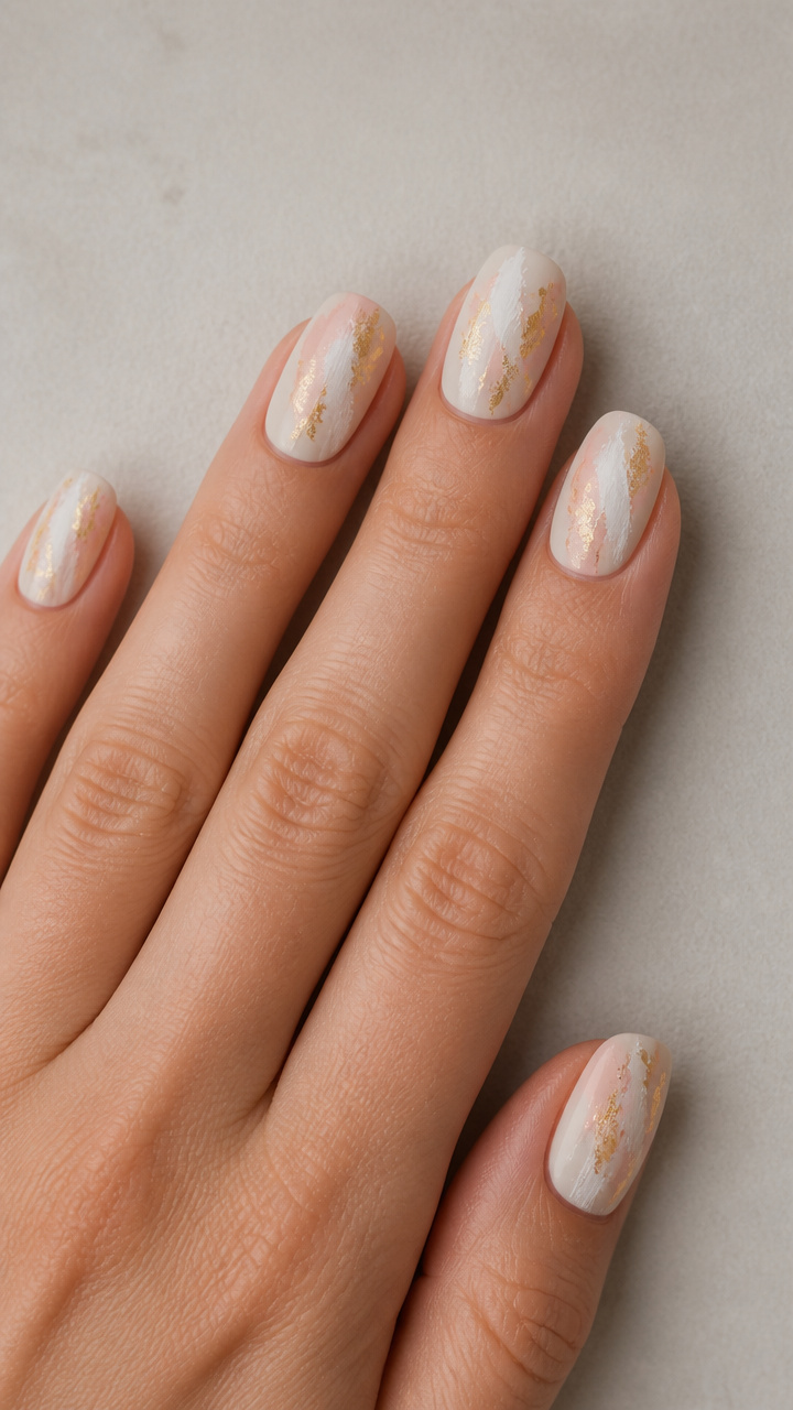 White Abstract Brush Strokes with Gold Foil
