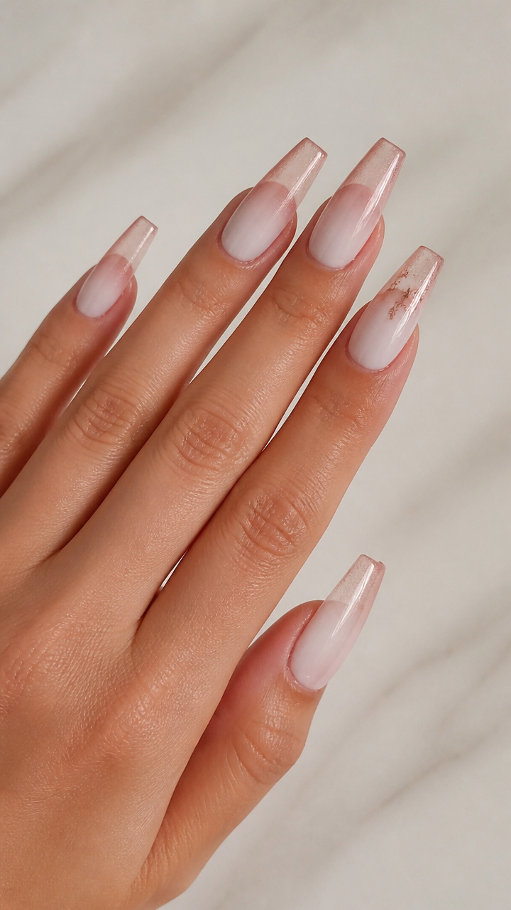White and Rose Gold Ombre Coffin Nails