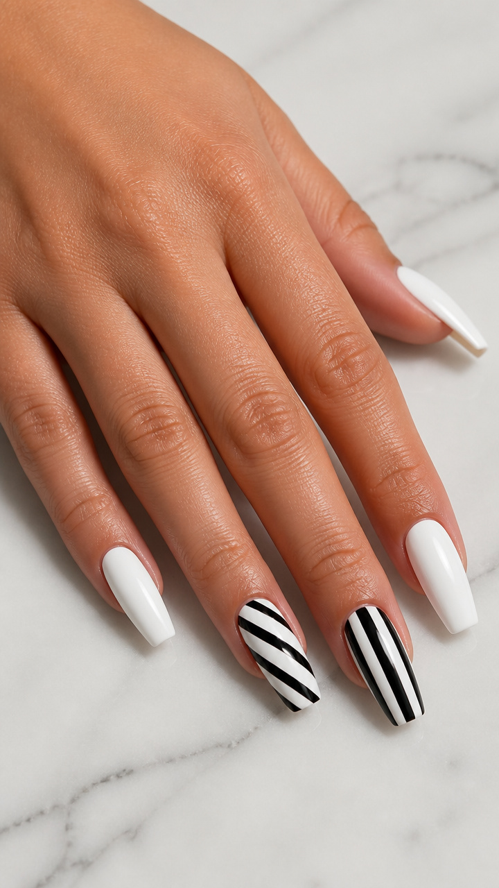White Coffin with Black and White Stripes