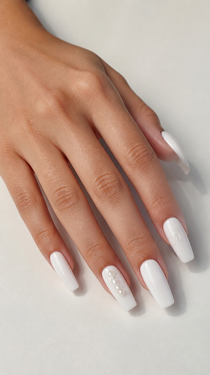 White Coffin with Pearl Accents