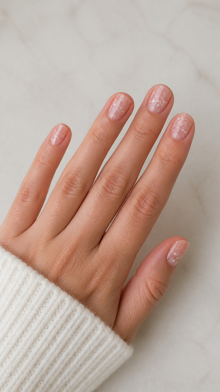 White Confetti Splatter on Bare Nail