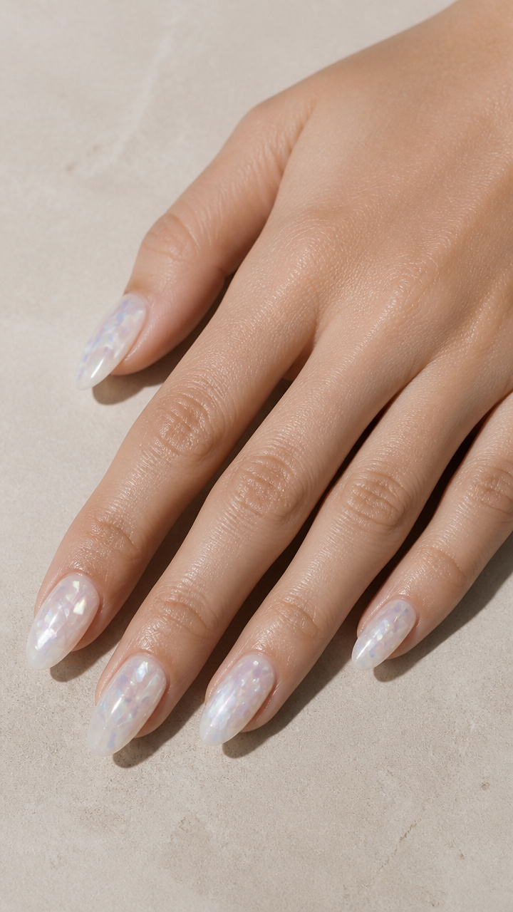 White Crystalline Ice Effect Nails