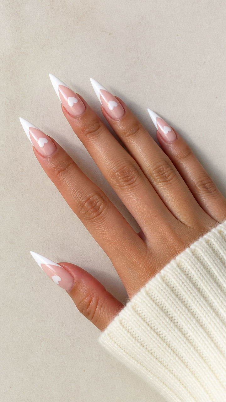 White Heart Stiletto Tips