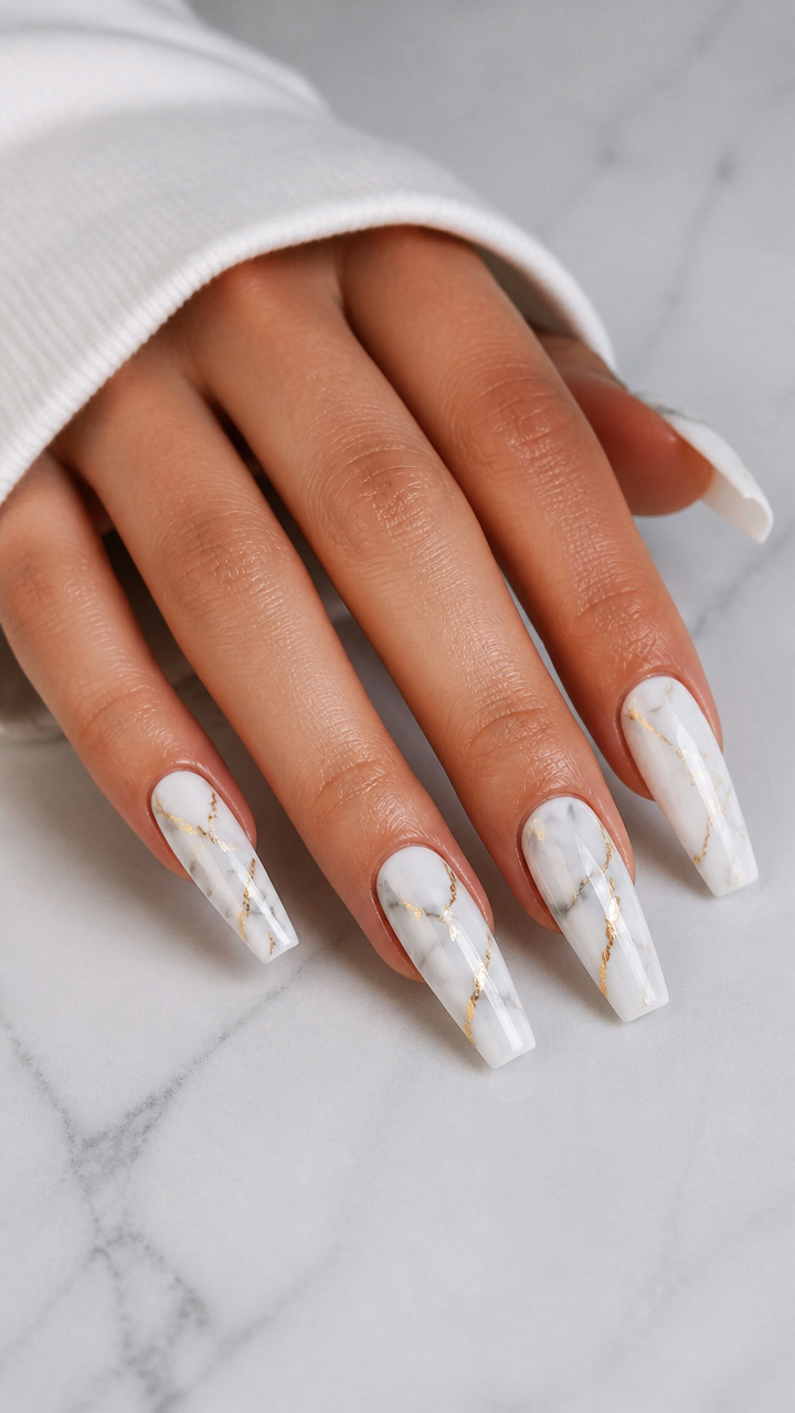 White Marble Swirl with Gold Veins