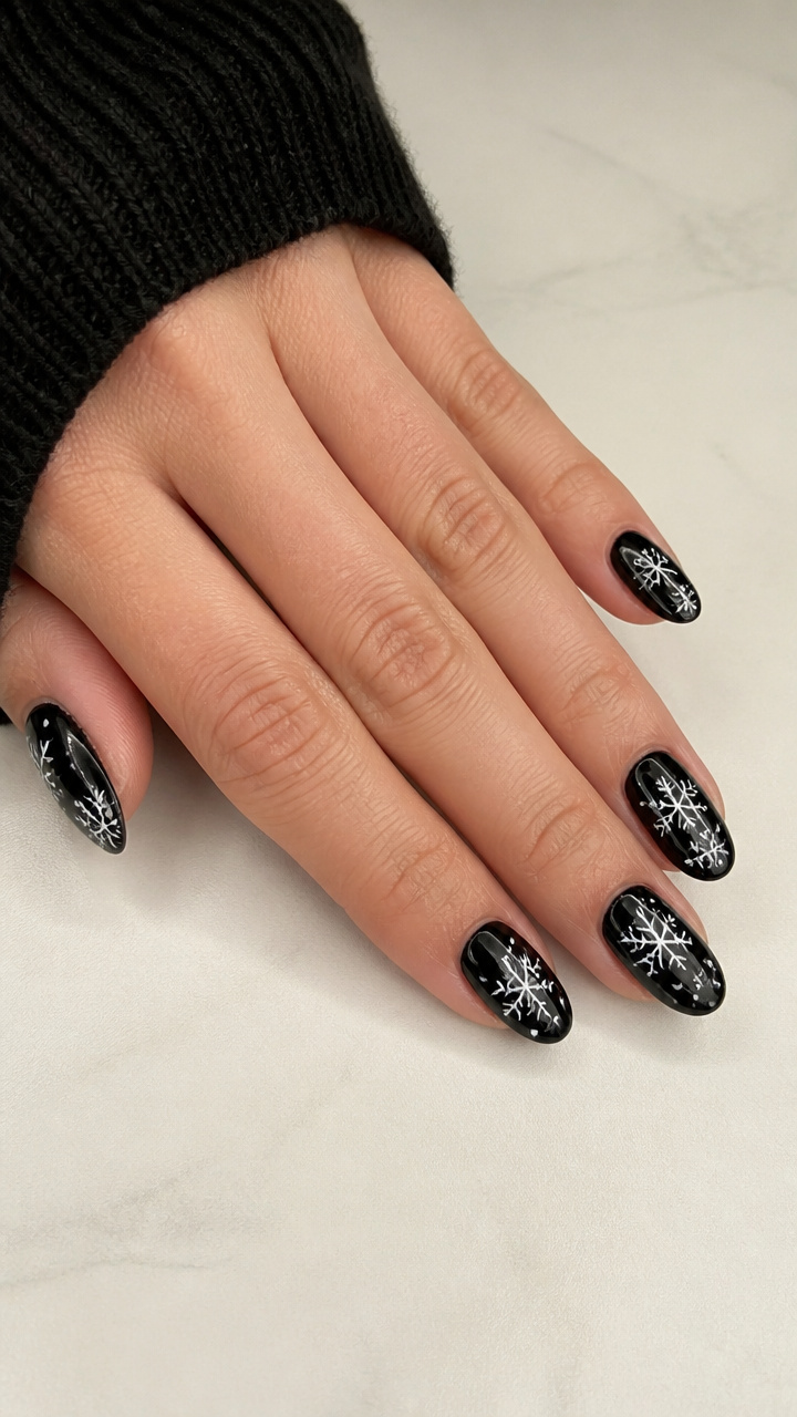 White Snowflake on Glossy Black Base