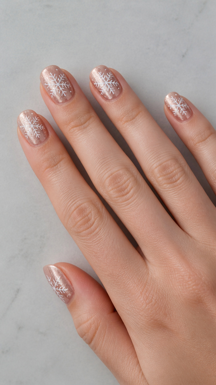 White Snowflake on Rose Gold Base