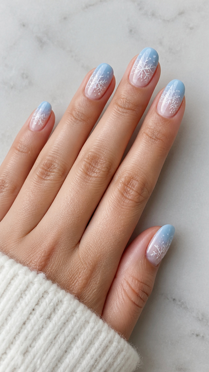 White Snowflake with Icy Blue Gradient