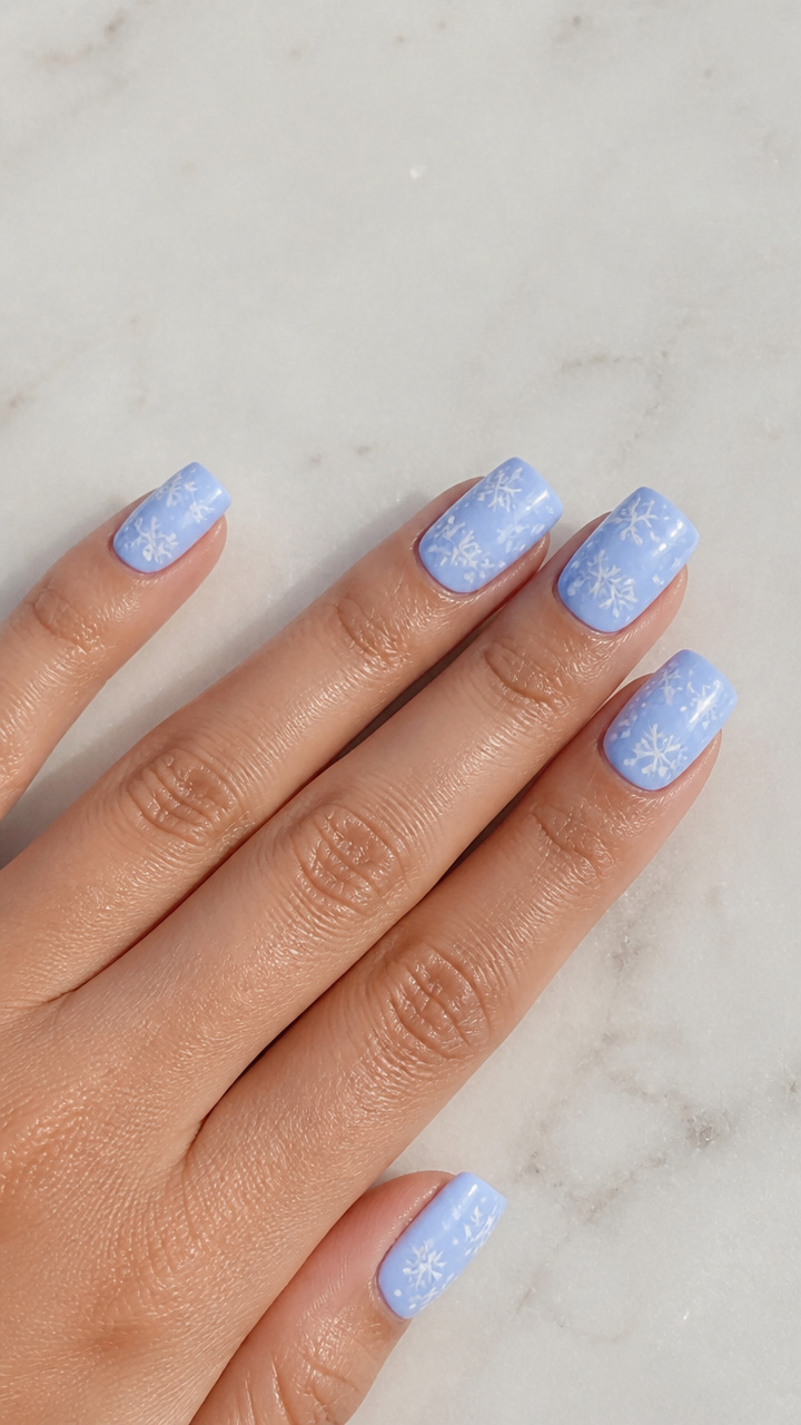 White Snowflakes on Baby Blue Base